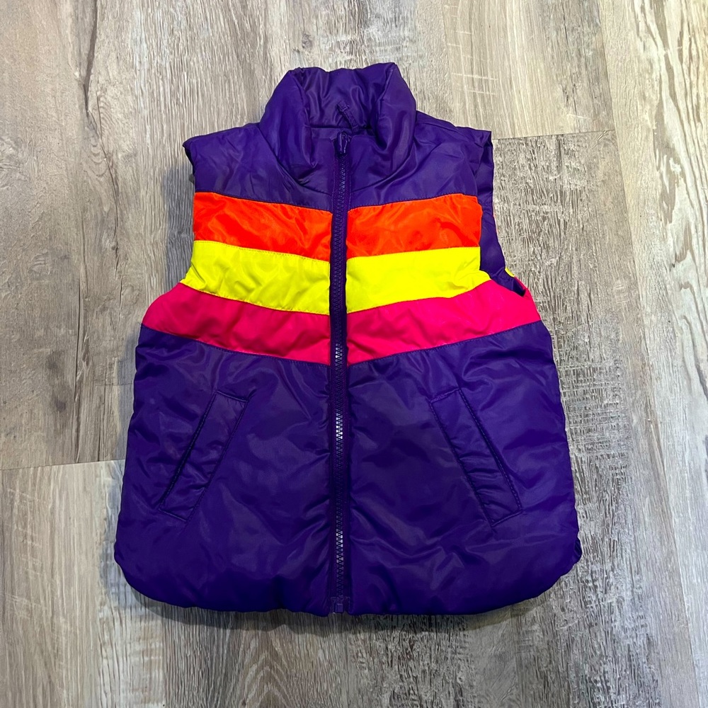 Girls Reversible Puffer Vest (Purple/Multi, 3T)